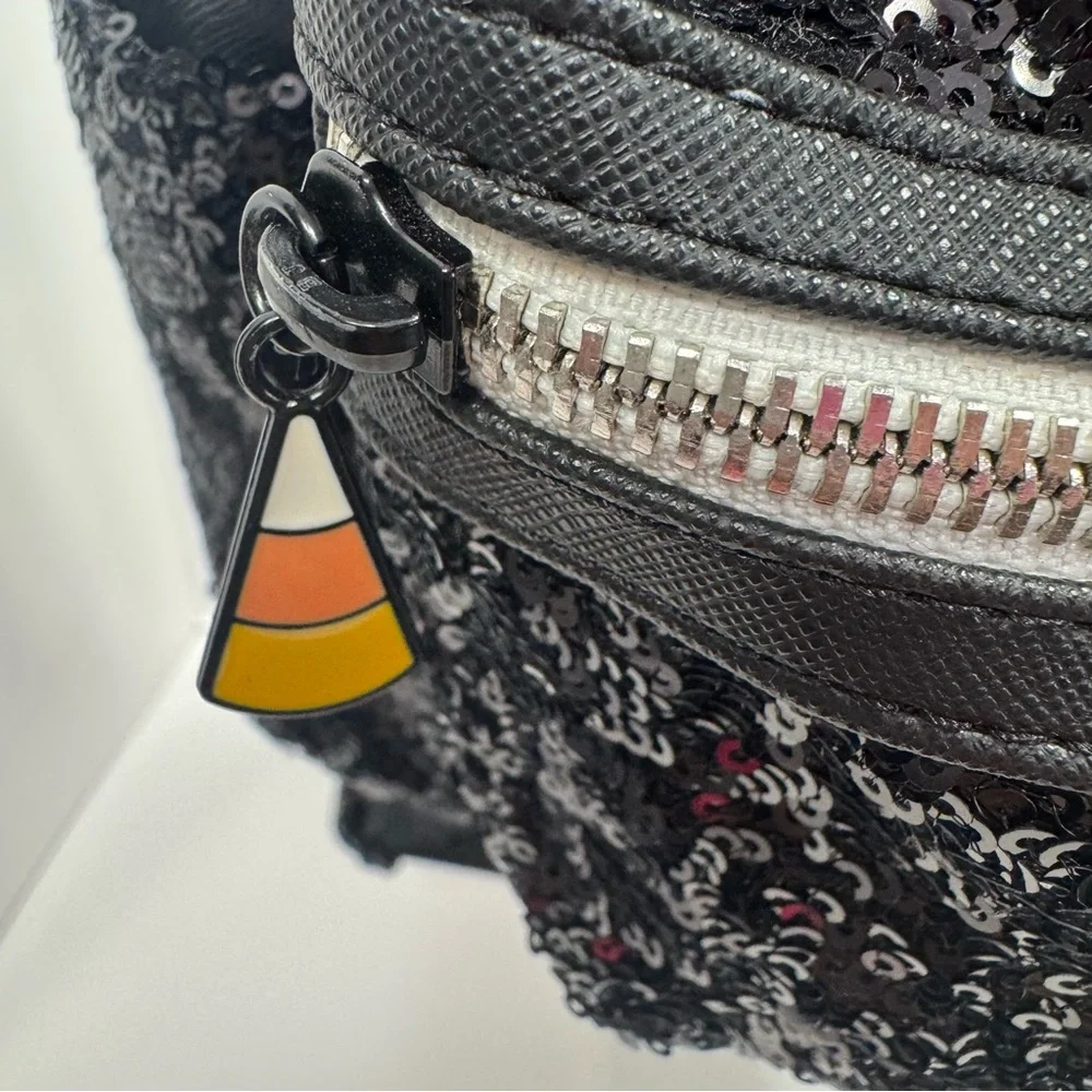 Disney Parks Loungefly Halloween Minnie Mouse Sequin Backpack Candy Corn Bow